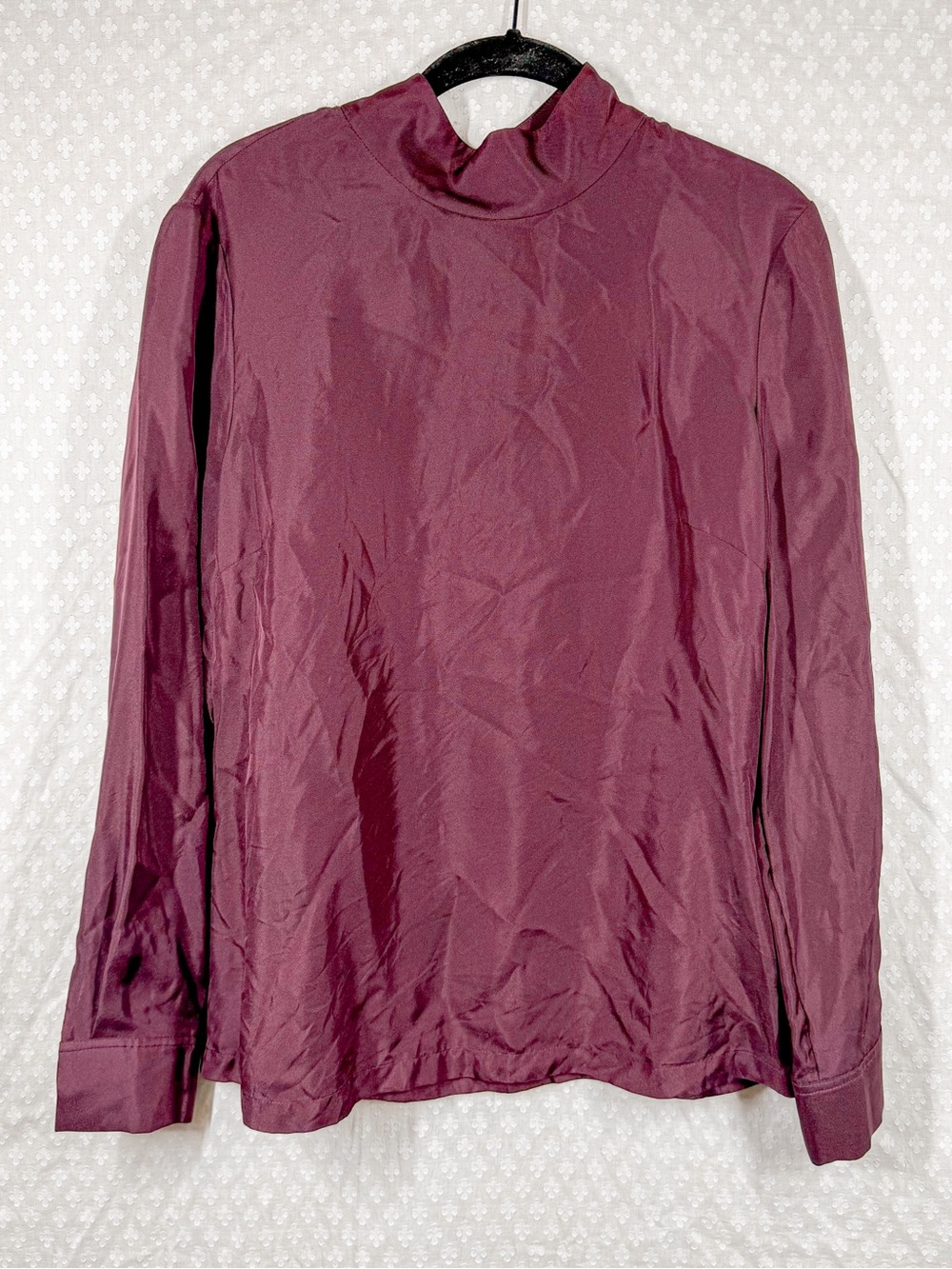 Ted Baker Dark Purple Long Sleeve Silk Mock Neck Top